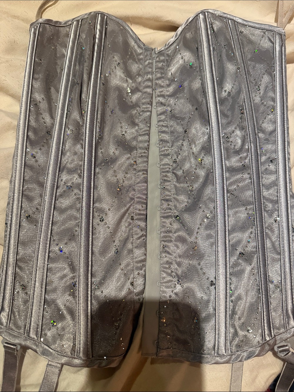 Frederick's of Hollywood Silver Glitter Corset Bra